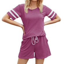 Load image into Gallery viewer, Striped Short Sleeve T-shirt and Pocket Shorts Set