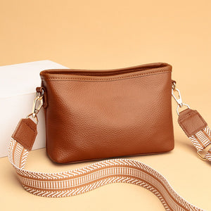 Genuine Leather Wide Belt Crossbody Small Square Bag