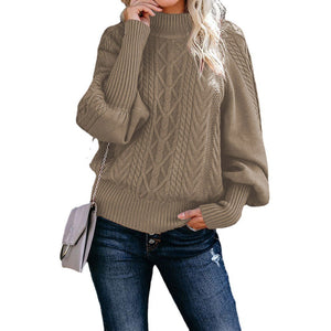 Mock Neck Solid Color Lantern Sleeve Sweater (13 colors)