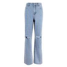 Load image into Gallery viewer, Light Blue High Waist Ripped Straight Leg Washed Denim Jeans