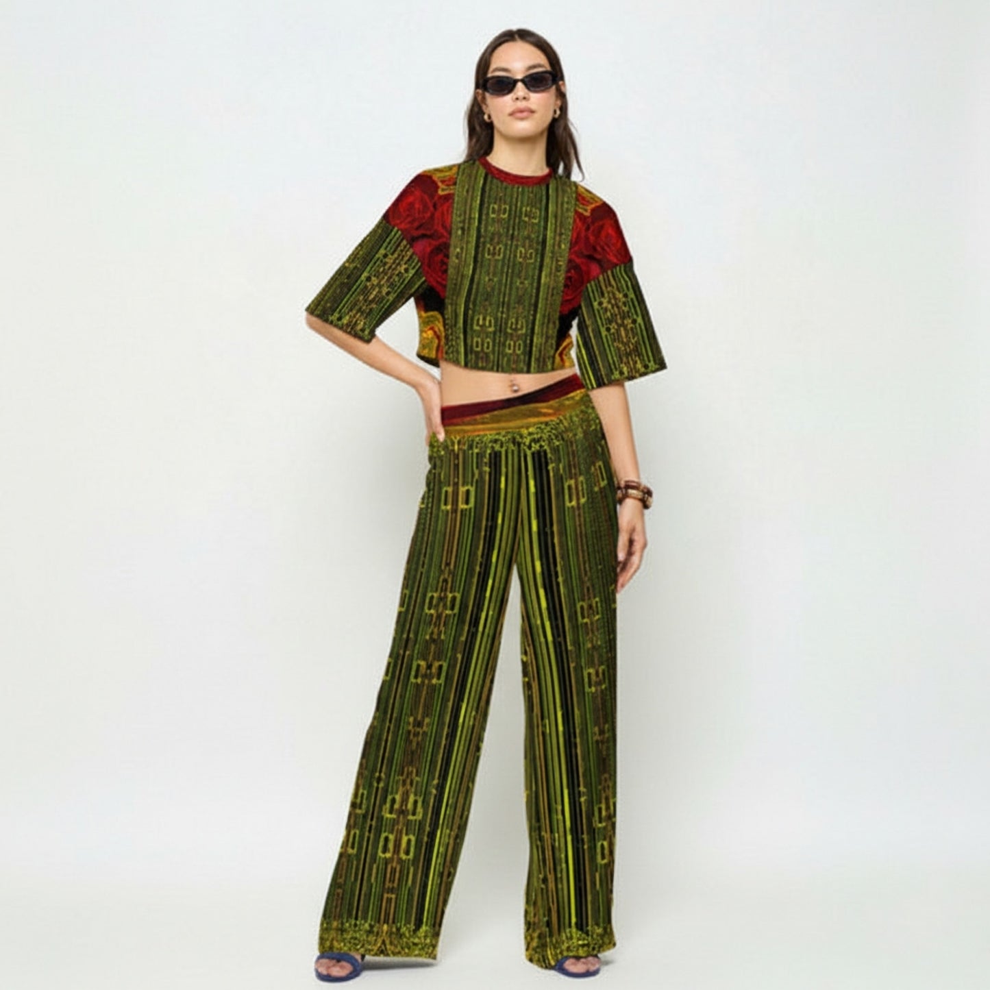 Geometrical Apparel 02 "Digital Flora" Half Sleeve Crop Top