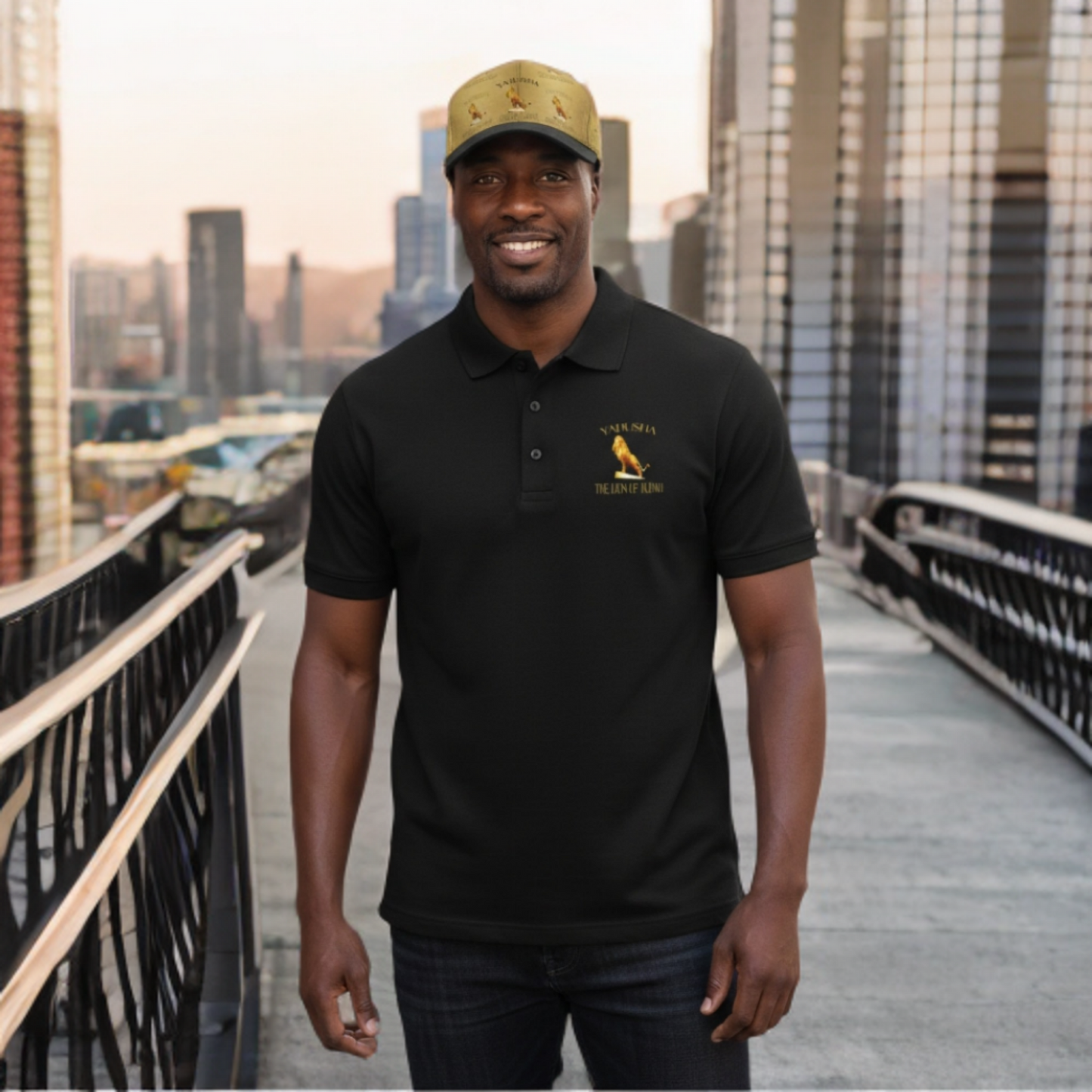 Yahusha-El León de Judá 01 Polo de diseño premium para adultos