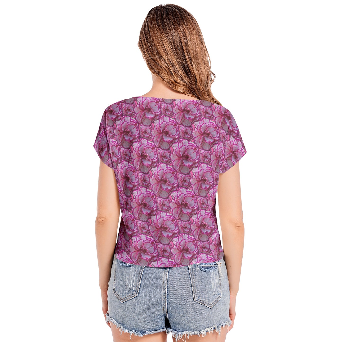 TRP Floral Print 02: Carnations 01 Designer Batwing Sleeve V-neck Blouse