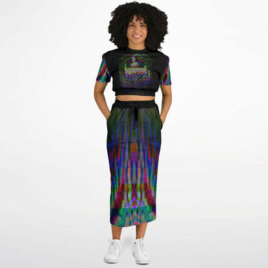 I AM HEBREW 01-01 Designer Fashion Cropped Short Sleeve Sweatshirt and Long Pocket Skirt Set