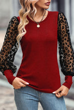 Load image into Gallery viewer, Round Neck Lantern Sleeve Blouse (Black/Deep Red)