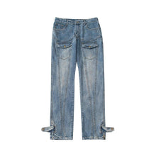 Load image into Gallery viewer, Retro Heavyweight Multi-pocket Sraight Leg Male Denim Jeans (Black/Blue)