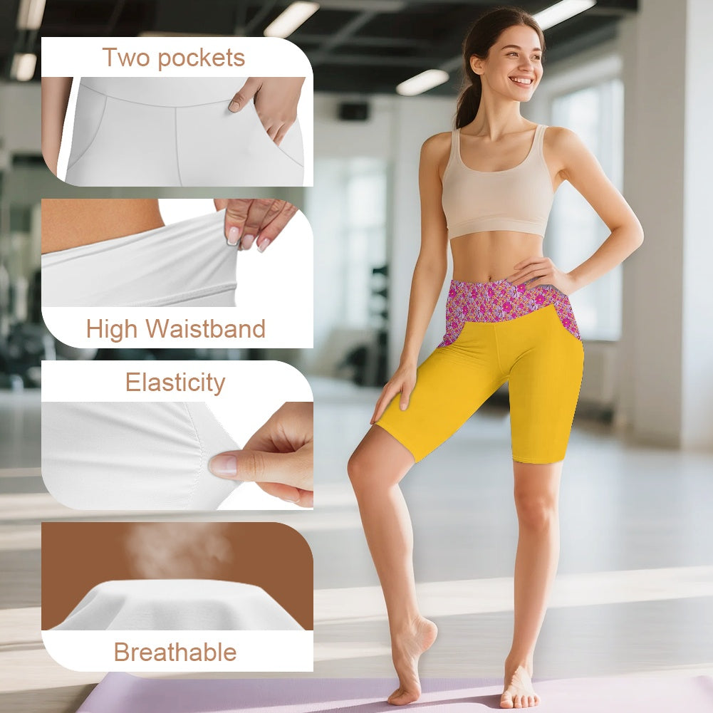 TRP Floral Print 05: Garden Cosmos Designer Short Yoga Pants