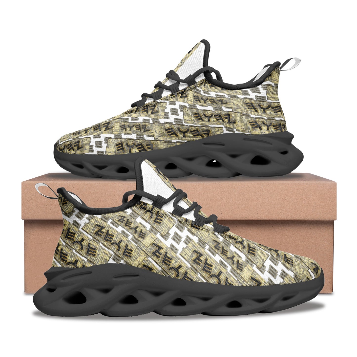 TETRA TILING (01) | Unisex Mesh Knit Flex Sneakers | White/Black