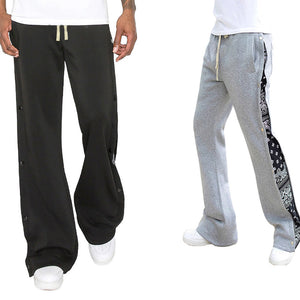 Men's Custom Bandana Side Strip Wide Leg Sweatpants (Gray/Black)
