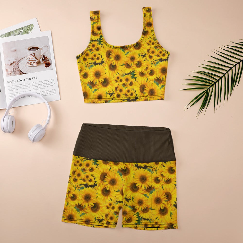 TRP Floral Print 04: Sunflowers 01 Designer Thread Yoga Set (5 colors)