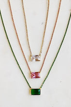 Load image into Gallery viewer, Emerald Cut Gemstone Solitaire Pendant Tennis Necklace (crystal clear, pink, emerald green)