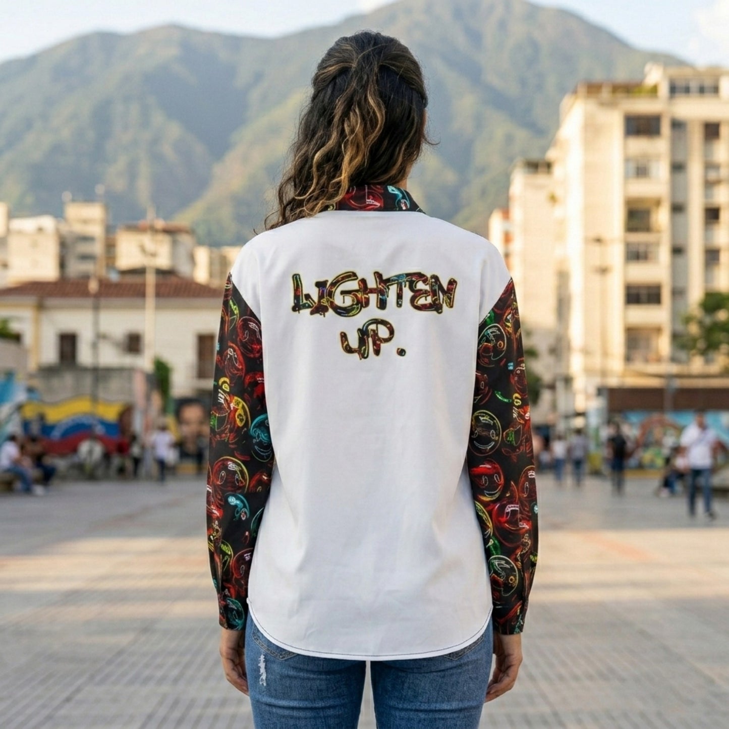 "Lighten Up" (01) | Women's Band Collar Long Sleeve Shirt