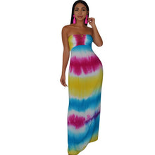 Load image into Gallery viewer, Strapless Bohemian Striped Lace Up Tie-dye Print Maxi Dress