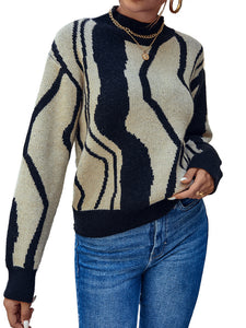 Round Neck Patchwork Pattern Sweater