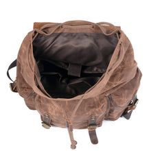 Load image into Gallery viewer, Oil Waxed Canvas Retro Outdoor Drawstring Leather Travel Backpack
