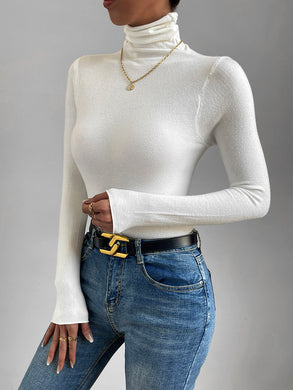 White Turtleneck Slim Fit Thin Sweater