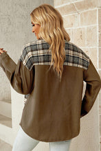 Load image into Gallery viewer, Olive Color Patchwork Plaid Rayon Shacket