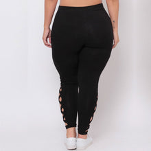 Load image into Gallery viewer, Solid Criss Cross Hollow Out Plus Size Leggings