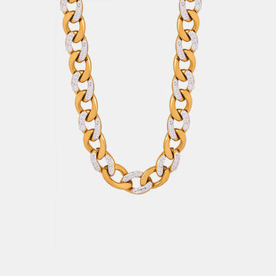 Zircon Titanium Steel Chunky Chain Link Necklace