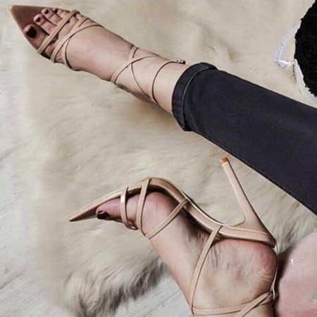 Strappy Leather Thin Belt Pointed Toe High Heels