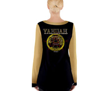 Load image into Gallery viewer, A-Team 01 Gold Ladies Designer V-neck Lace Up Front Cotton Blend Long Sleeve T-shirt