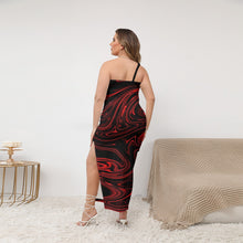 Load image into Gallery viewer, TRP Maze 01-01 Designer Oblique Shoulder Exposure Side Split Plus Size Maxi Dress