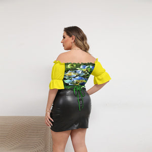 TRP Floral Print 01 Designer Cropped Off Shoulder Puff Sleeve Plus Size Top