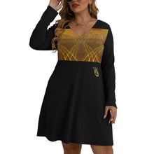 Load image into Gallery viewer, Yahuah-Tree of Life 02-03 Voltage Designer V-neck Long Sleeve Flared Plus Size Mini Dress
