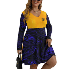 Load image into Gallery viewer, Yahuah-Tree of Life 02-02 Elect Designer V-neck Long Sleeve Flared Plus Size Mini Dress