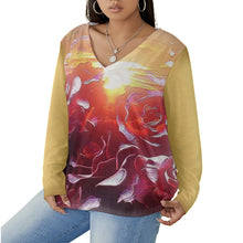 Load image into Gallery viewer, Floral Embosses: Rose Daydream 01 Designer V-neck Curved Hem Long Sleeve Plus Size Blouse