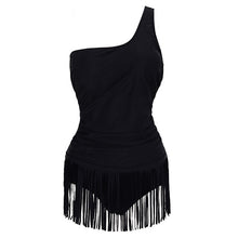 Load image into Gallery viewer, Fringed Black One Piece Backless Plus Size Swimsuit