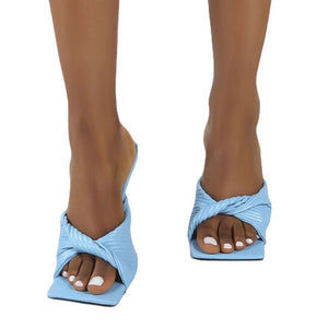 PU Leather Square Toe Slip On Sandals