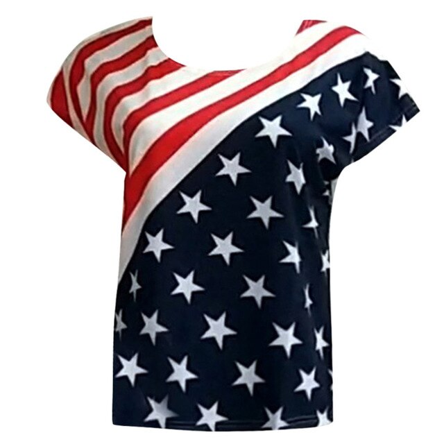 American Flag Print Round Neck T-shirt