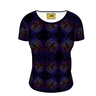 Floral Embosses: Roses 01 Patterned Ladies Designer Scoop Neck T-shirt