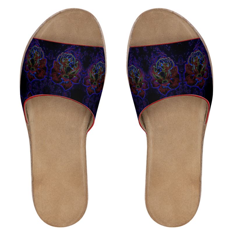 Floral Embosses: Roses 01 Leather Slide Sandals