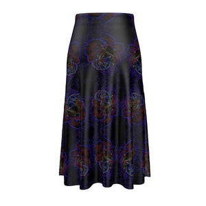 Floral Embosses: Roses 01 Patterned Designer A-line Pleated Midi Skirt