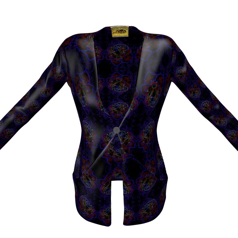 Relieve floral: Cárdigan con bolsillo caído de diseñador para mujer con estampado Roses 01