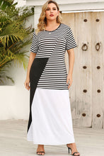 Load image into Gallery viewer, Striped Color Block Short Sleeve Round Neck Plus Size Maxi Dress