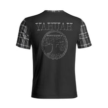 Load image into Gallery viewer, Yahuah-Tree of Life 02-04 + Digital Plaid 01-06A Designer Unisex Cotton T-shirt