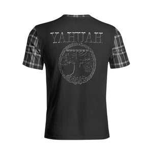 Yahuah-Tree of Life 02-04 + Digital Plaid 01-06A Designer Unisex Cotton T-shirt