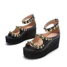 Load image into Gallery viewer, Wedge Round Toe Buckle Up Foam Platform Roman Sandals