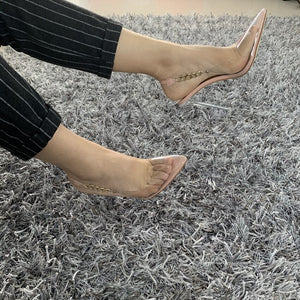 Transparent Pointed Toe Chain Detail Crystal Heel Pump Stilettos