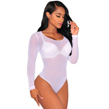 Load image into Gallery viewer, Solid Long Sleeve Round Neck Mesh Transparent Bodysuit
