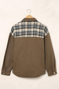 Olive Color Patchwork Plaid Rayon Shacket