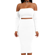 Load image into Gallery viewer, Lace Up Long Sleeve Tube Top Midi Skirt Set