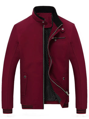 Solid Color Band Collar Casual Full Zip Jacket (4 colors)