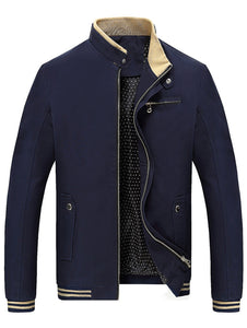 Solid Color Band Collar Casual Full Zip Jacket (4 colors)