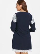 Load image into Gallery viewer, Lace Panel Long Sleeve Plus Size Mini Dress