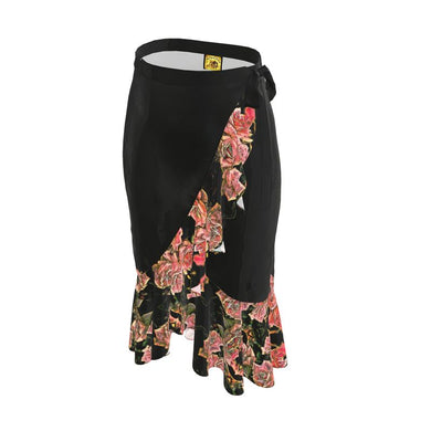 Floral Embosses: Roses 06-01 Designer Flounce Wrap Midi Skirt