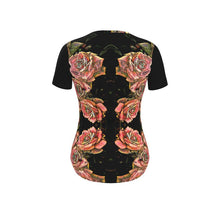 Load image into Gallery viewer, Floral Embosses: Roses 06-01 Ladies Designer V-neck Slim Fit Jersey T-shirt